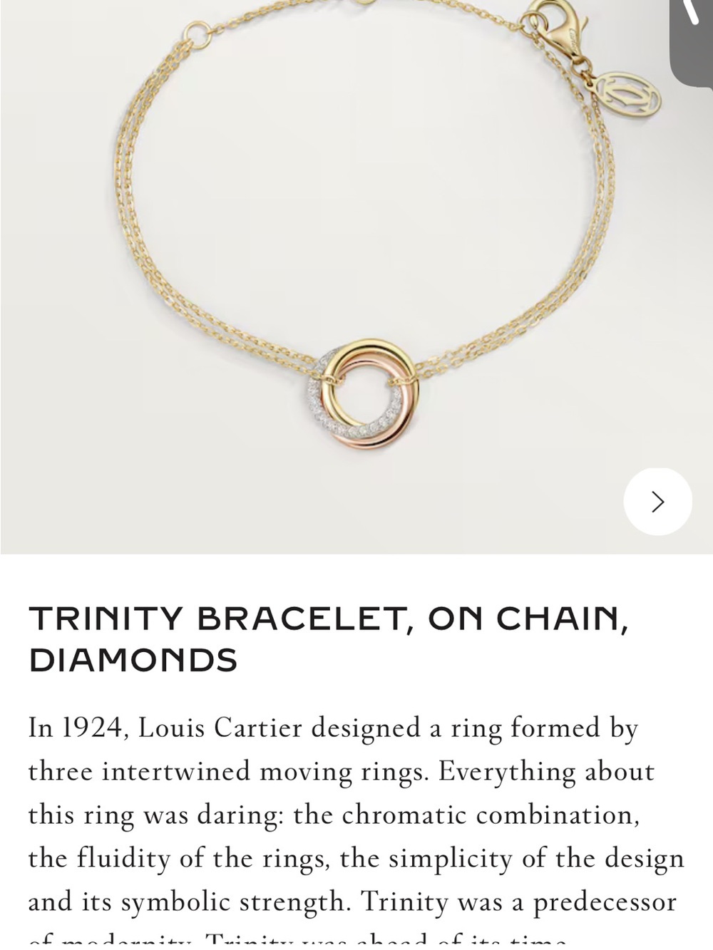 Cartier Trinity Bracelet in Yellow, Rose and White Gold with Diamonds